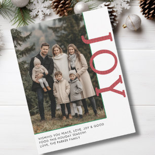 JOY! 1 foto, vit, röd, Grönt klassisk Julkort