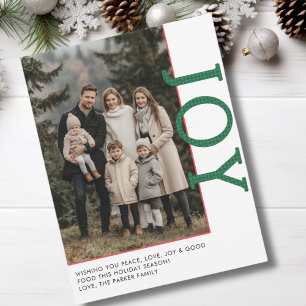 JOY! 1 Foto, vitt, rött, Grönt, klassiskt Julkort