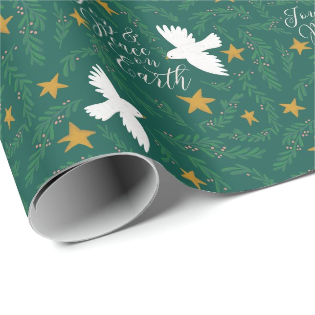Joy and Peace on Earth Dove Gift Wrap Presentpapper (Rullad Hörn)