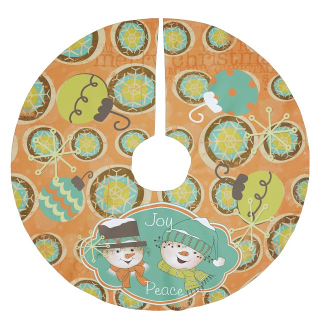 Joy and Peace Snögubbar Anpassningsbar Helgdag Trä Julgransmatta Borstad Polyester (Framsidan)