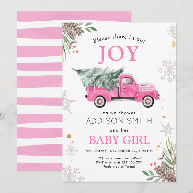  Joy Baby Shower för Winter Lastbil utanför Kallet Inbjudningar (Fram/baksida)
