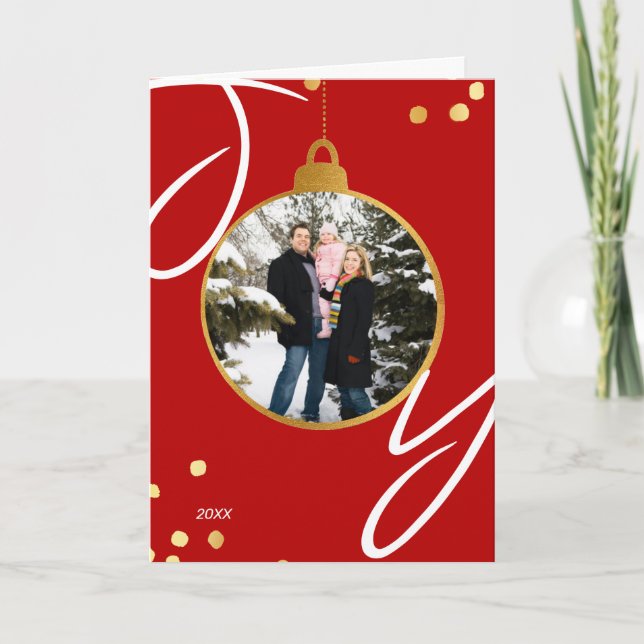 Joy Bauble Personlig Photo Gold Foil jul Kort (Framsida)