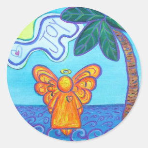 Joy Beach Guardian Angel Art Anpassningsbar Sticke Runt Klistermärke