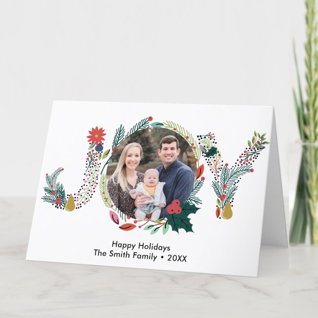JOY Blommigt Red Poinsettia Gräs Bough Wandeand Ph Helgkort (Skapare uppladdad)