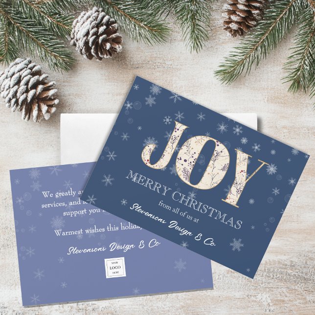 Joy Blue Business Helgdag Card med Logotyp Julkort (Skapare uppladdad)