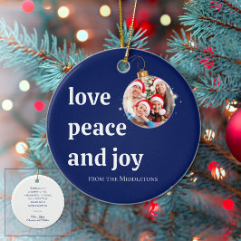 Joy Blue Helgdag i julfamiljen Photo Kärlek Peace Julgransprydnad Keramik