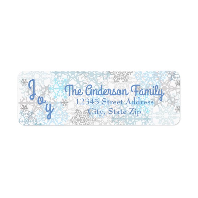Joy Blue/White Snöflingor - Returetiketter Returadress Etikett (Framsidan)