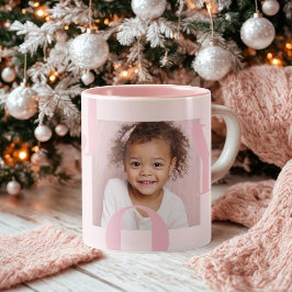 JOY Blush Pink Christmas | Personalized Photo Två-Tonad Mugg