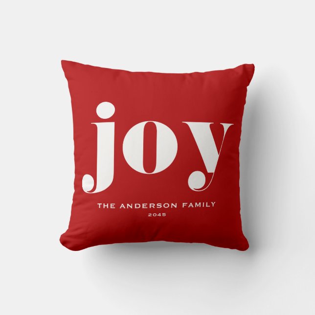 JOY Bold Typography Modern Julrött Kudde (Framsida)