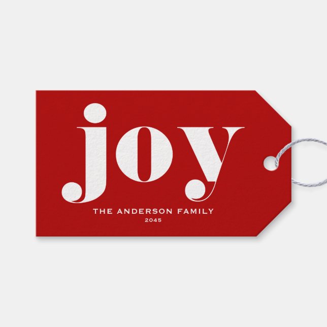 JOY Bold Typography Modern Julrött Presentetikett (Framsidan (Horisontell))