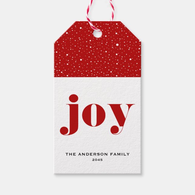 JOY Bold Typography Red Modern Jul Presentetikett (Framsidan)