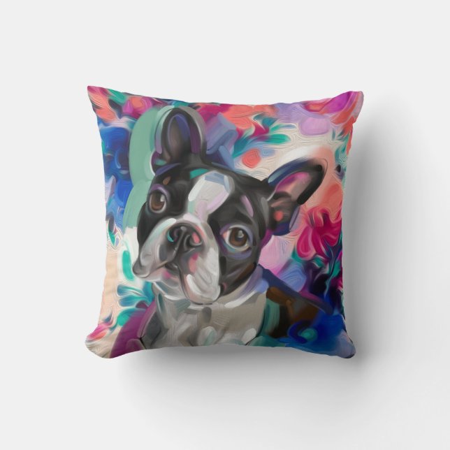 "Joy" Boston Terrier Hund Art-kudde Kudde (Framsida)