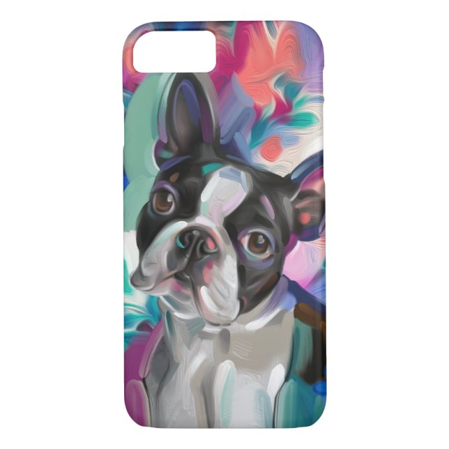 "Joy" Boston Terrier Hund Art Phone-väska Case-Mate iPhone Skal (Baksida)