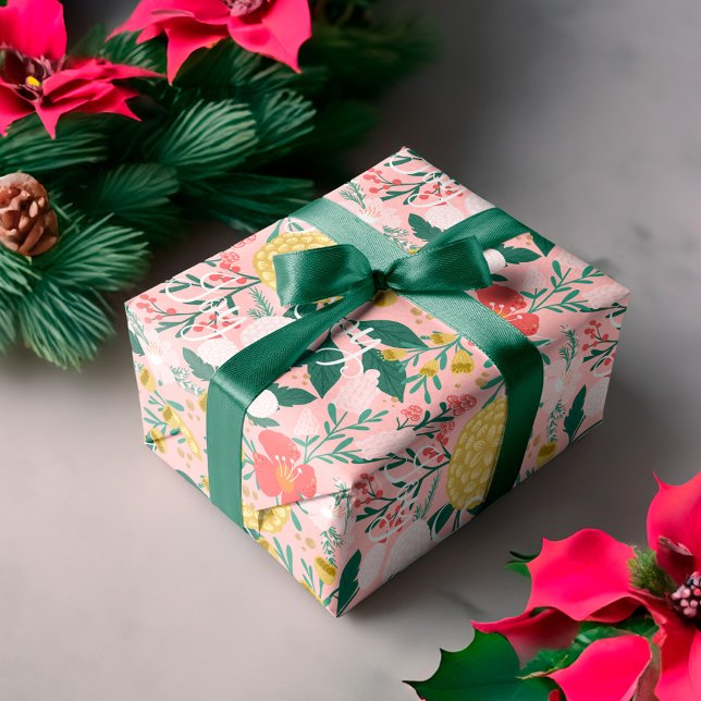 Joy Botanias Blommigt Festive Garden Mönster Rosa Presentpapper (Joy Botanical Floral Festive Garden Pattern Pink Wrapping Paper)