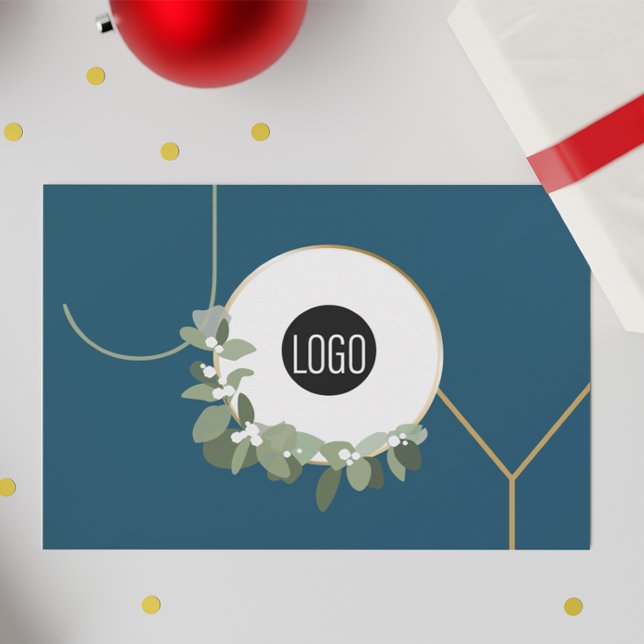 Joy Business Logotyp Glad helg Blue Anpassningsbar Julkort (Joy Blue Corporate logo holiday card.)