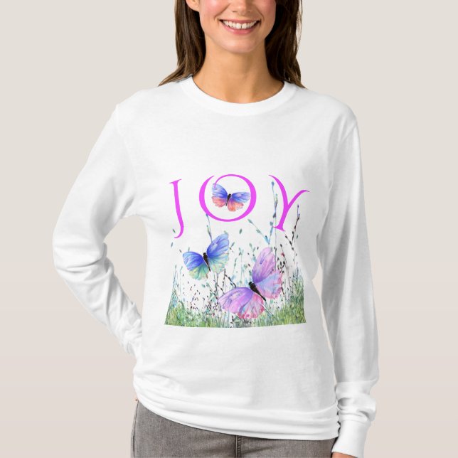 Joy - Butterflies som flyger i Nature Vår T-Shirt (Framsida)