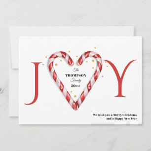Joy Candy cane Heart & Stars Minimalistisk jul Julkort
