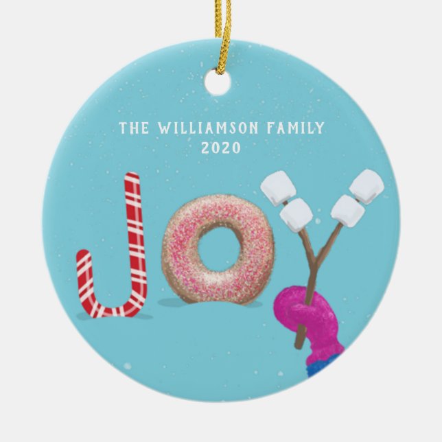 Joy Candy Donut Marshmallow Blue Julgransprydnad Keramik (Framsidan)