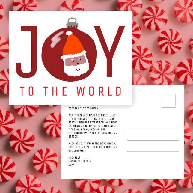 JOY Charming Santa Jul Ornament Jul  Helg Vykort (JOY Charming Santa Christmas Ornament Xmas Holiday Postcard
)