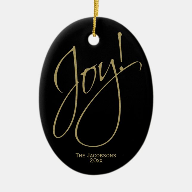 Joy! Chic - minimalt julfoto för svart och Guld Julgransprydnad Keramik (Framsidan)