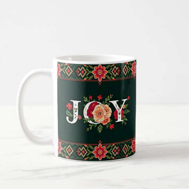 JOY christmas blommigt gräns Kaffemugg (Vänster)