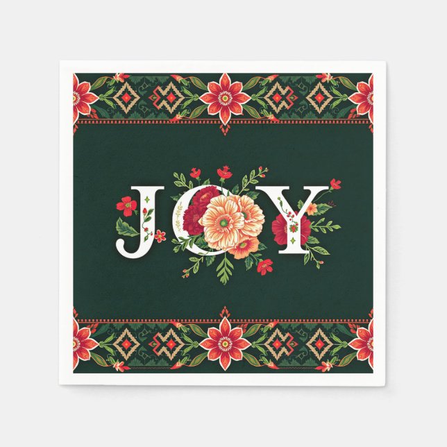 JOY christmas blommigt gräns Pappersservett (Framsidan)