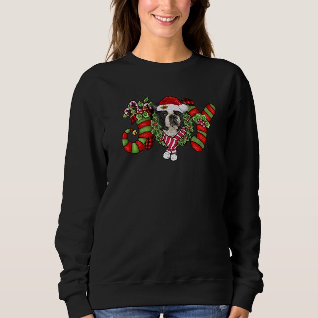 Joy Christmas Boston Terrier Dog Santa Pajamas Xma T Shirt (Framsida)