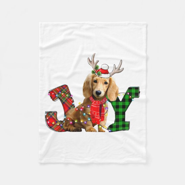 Joy Christmas Lights Long Haired Dachshund Dog San Fleecefilt (Framsidan)