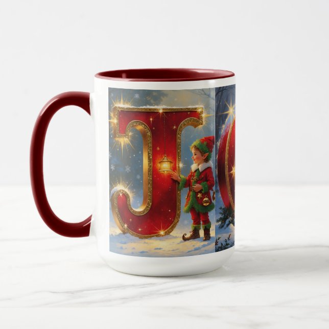 JOY Christmas Mug – 15 oz Festive Mug Mugg (Vänster)