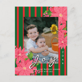 Joy Christmas Poinsettia Photo Red Green Helg Vykort