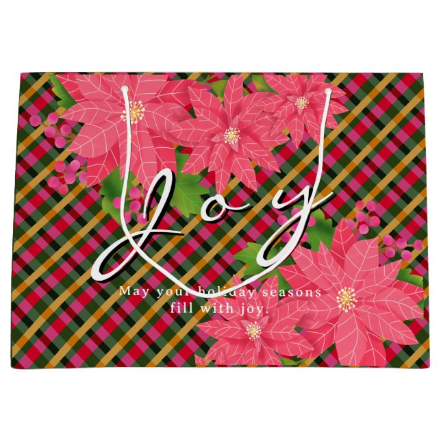 Joy Christmas Poinsettia Plaid Business Logo Gift (Framsidan)