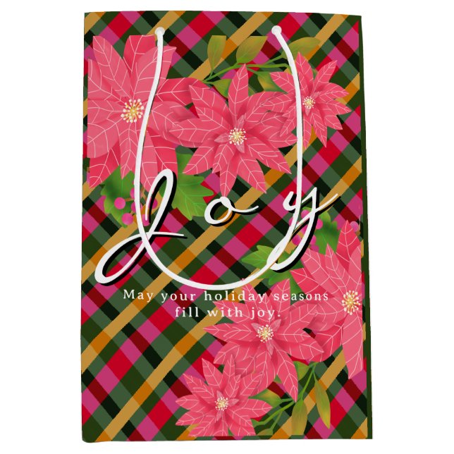 Joy Christmas Poinsettia Plaid Business Logo Gift (Framsidan)
