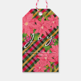 Joy Christmas Poinsettia Plaid Business Logo Gift Presentetikett