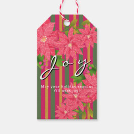 Joy Christmas Poinsettia Stripe Business Logo Gift Presentetikett