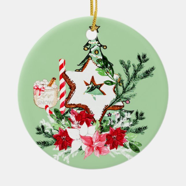 JOY Christmas Tree Flowers Candy Cane Julgransprydnad Keramik (Framsidan)