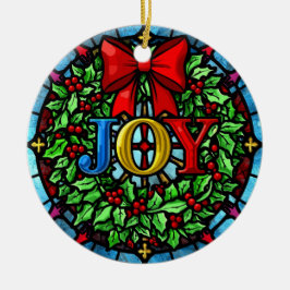Joy Christmas Wreath Stained Glass Julgransprydnad Keramik