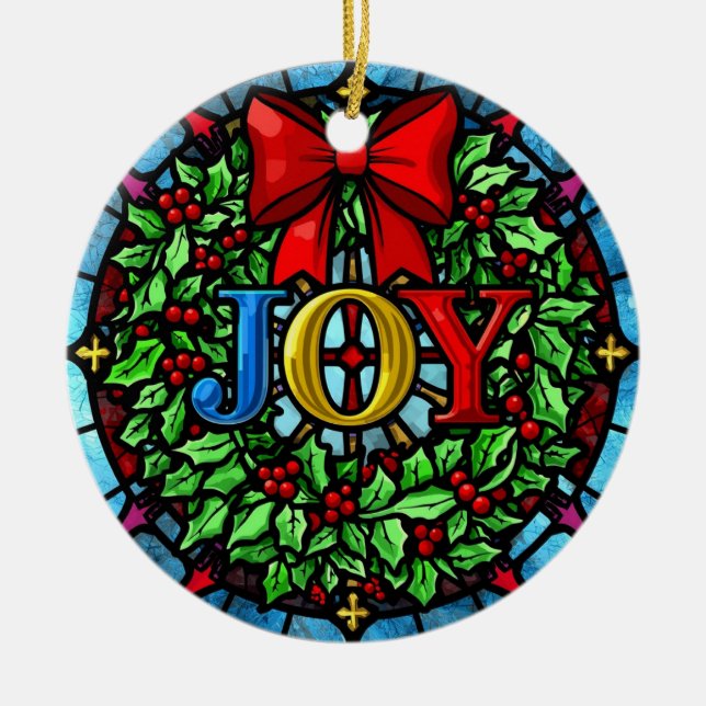 Joy Christmas Wreath Stained Glass Julgransprydnad Keramik (Framsidan)