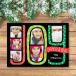JOY Collage jul Photo Card Hand plockade Julkort<br><div class="desc">JY kollage fotojulkort med ljus,  fetstil och vismisk handdragning.</div>