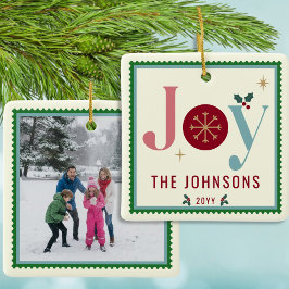 Joy Colorful Modern Vintage Postage Frimärke Photo Julgransprydnad Keramik