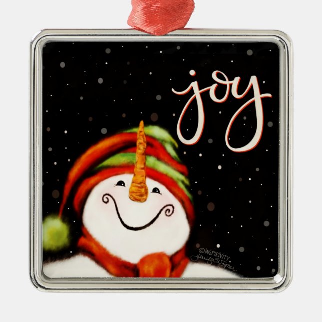 Joy Cute Smiling Snögubbe Inspirief jul Julgransprydnad Metall (Framsidan)