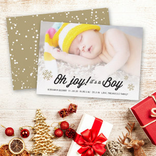 Joy, det är en Boy Snöflingor Photo Helgdag Birth Julkort