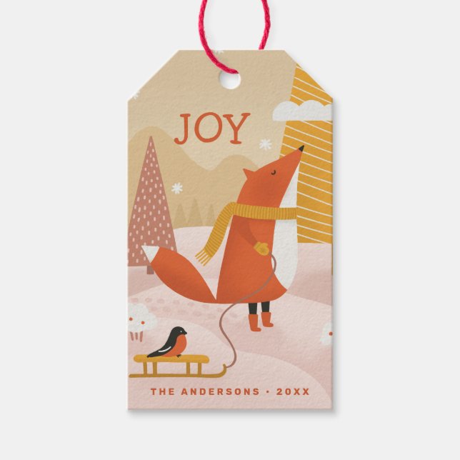 Joy. Djur från vinterskogar i Cute-Jul Presentetikett (Framsidan)