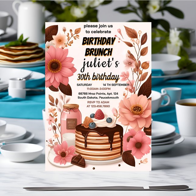 joy Donut-pannkakans vuxen rosa Brunch 30års födel Inbjudningar (Skapare uppladdad)