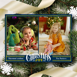 JOY Dusty Blue Guld-skript - enkel fotojul Julkort