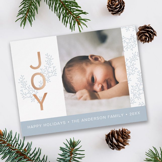 JOY | Elegant Foliage Baby Photo Helgdag Vykort (Skapare uppladdad)