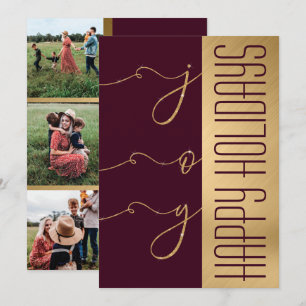 Joy Elegant Guld Burgundy Glitter Photo Helgdag Kort