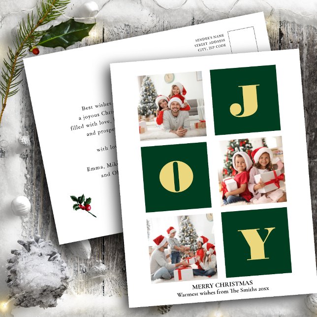 JOY Elegant Guld Snöflingor Modern skriptfoto Vykort (Skapare uppladdad)