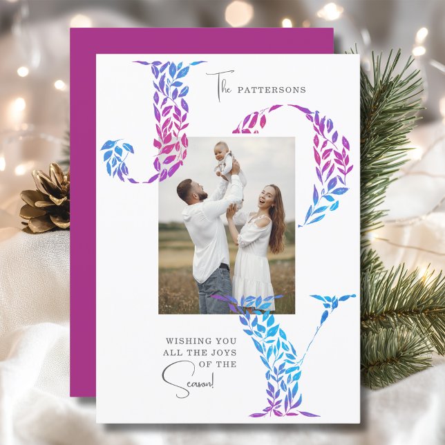 Joy Elegant Jul Blommigt Typography Photo Julkort (Skapare uppladdad)