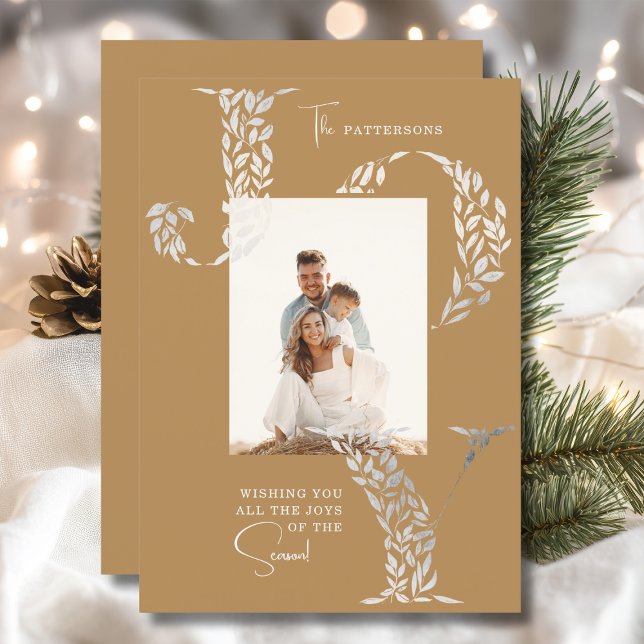 Joy Elegant Jul Blommigt Typography Photo Julkort (Skapare uppladdad)