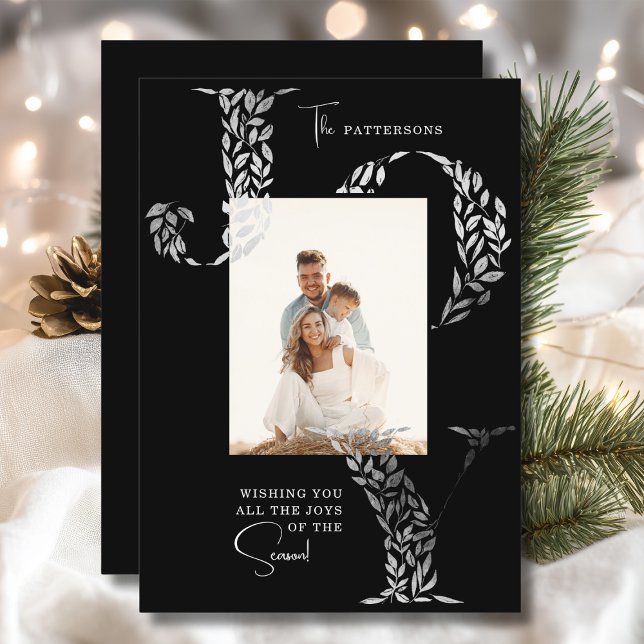 Joy Elegant Jul Blommigt Typography Photo Julkort (Skapare uppladdad)